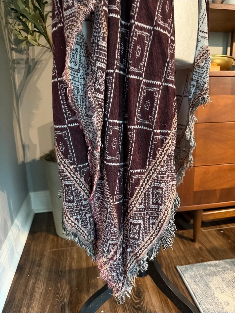 Boho Geometric Fringe wrap in maroon by ecote